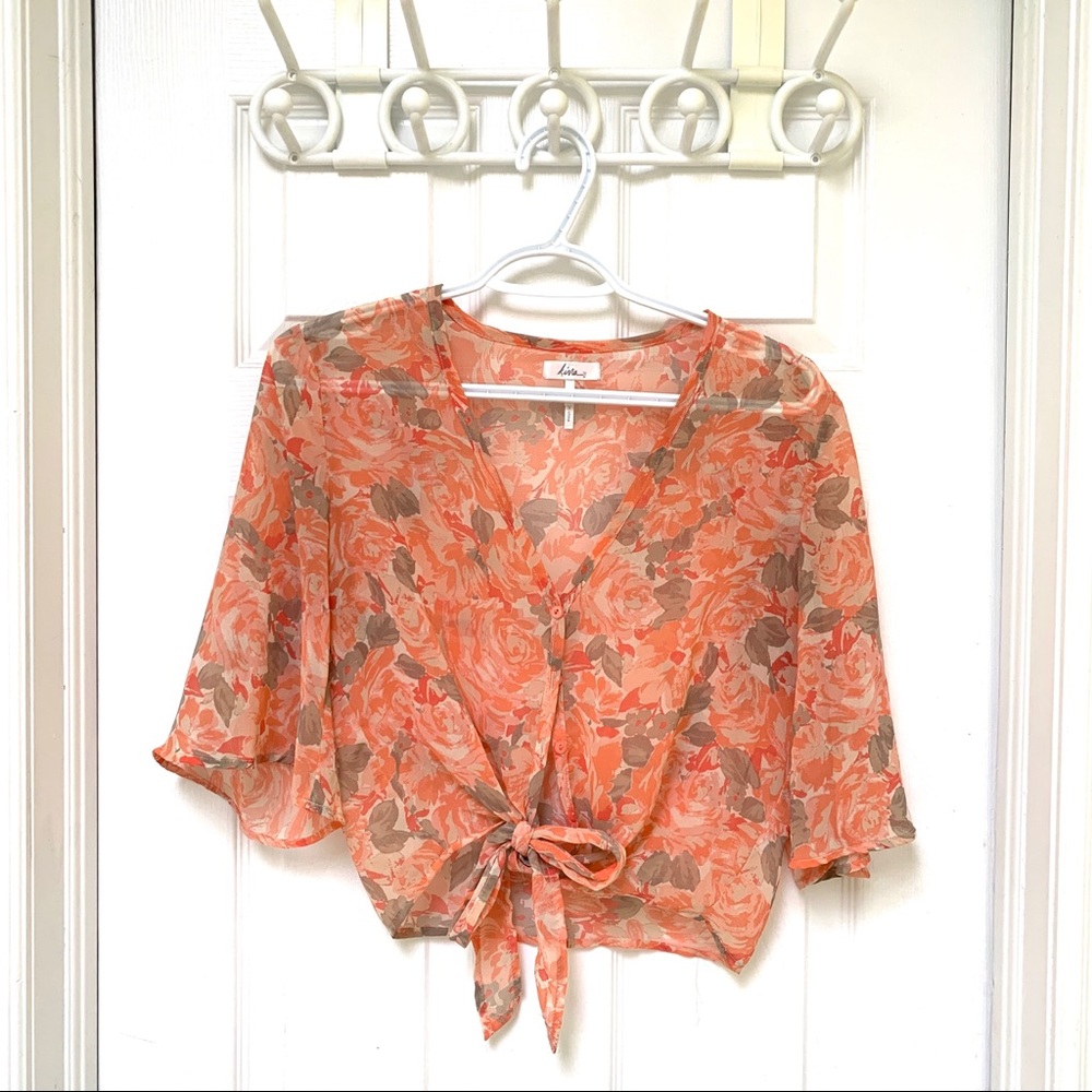 Peach-Coloured Floral Cropped Blouse